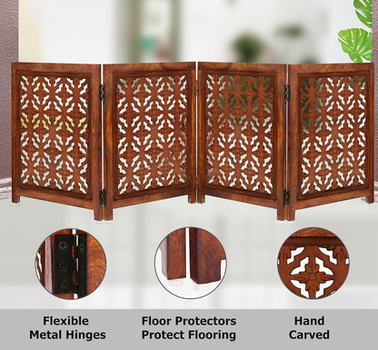 Croft&Cane Wooden Foldable Pet Dog Safety Gate – 3 Panel Freestanding Indoor Pet Fence (20 inches W x 24 inches H) – Hand-Carved Solid Wood & MDF – Fully Assembled - Antique Brown