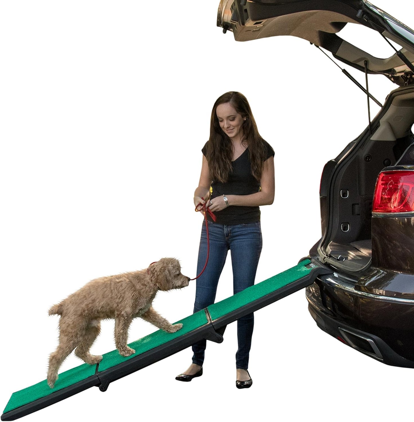 Pet Gear Travel Lite Ramps for Dogs and Cats, Compact Easy-Fold, Lightweight and Portable, Built-in Carry Handle, Supports 200lbs, Size 71" x 16", Yellow- Reflective