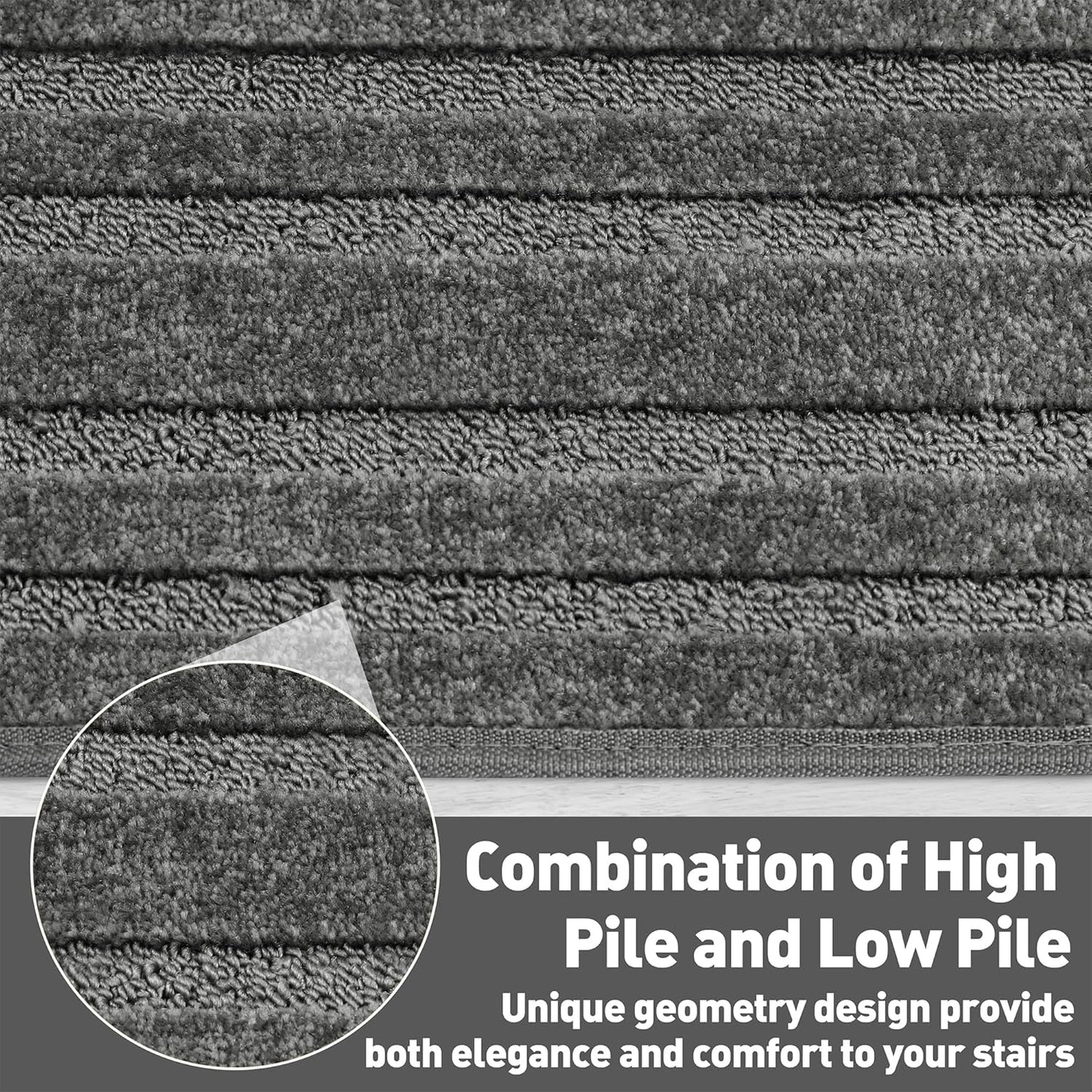PURE ERA Bullnose Carpet Stair Treads Set Tape Free Non-Slip Indoor Stair Protectors Pet Friendly Rugs Covers Soft Skid Resistant Washable Reusable 9.5" x 30"(14 Pieces,Cream Gray)