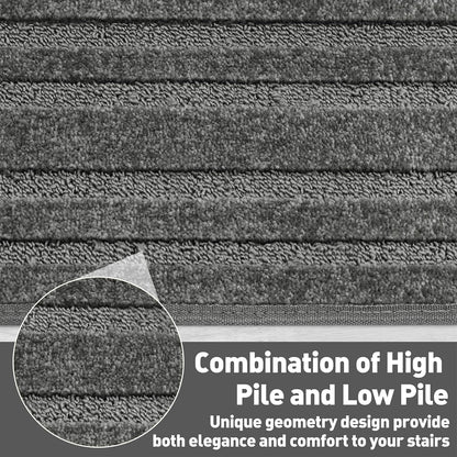PURE ERA Bullnose Carpet Stair Treads Set Tape Free Non-Slip Indoor Stair Protectors Pet Friendly Rugs Covers Soft Skid Resistant Washable Reusable 9.5" x 30"(14 Pieces,Cream Gray)