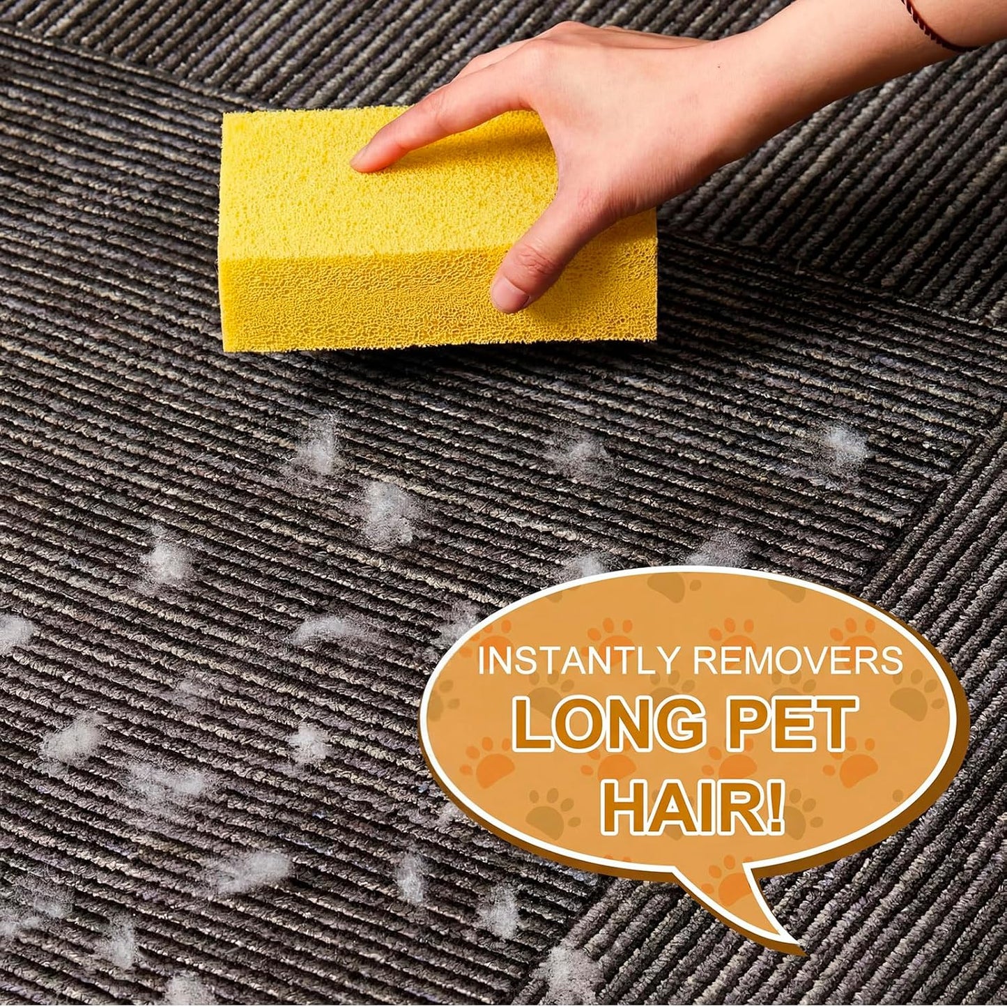 2 Pack Pet Hair Remover Sponge Cat and Dog Hair Sponge Rubber Pet Fur Lifter Removal Tool, Remove from Furniture, Carpet, Bedding, Clothing, 6.26 x 3.28 x 1.89 Inch (Yellow)