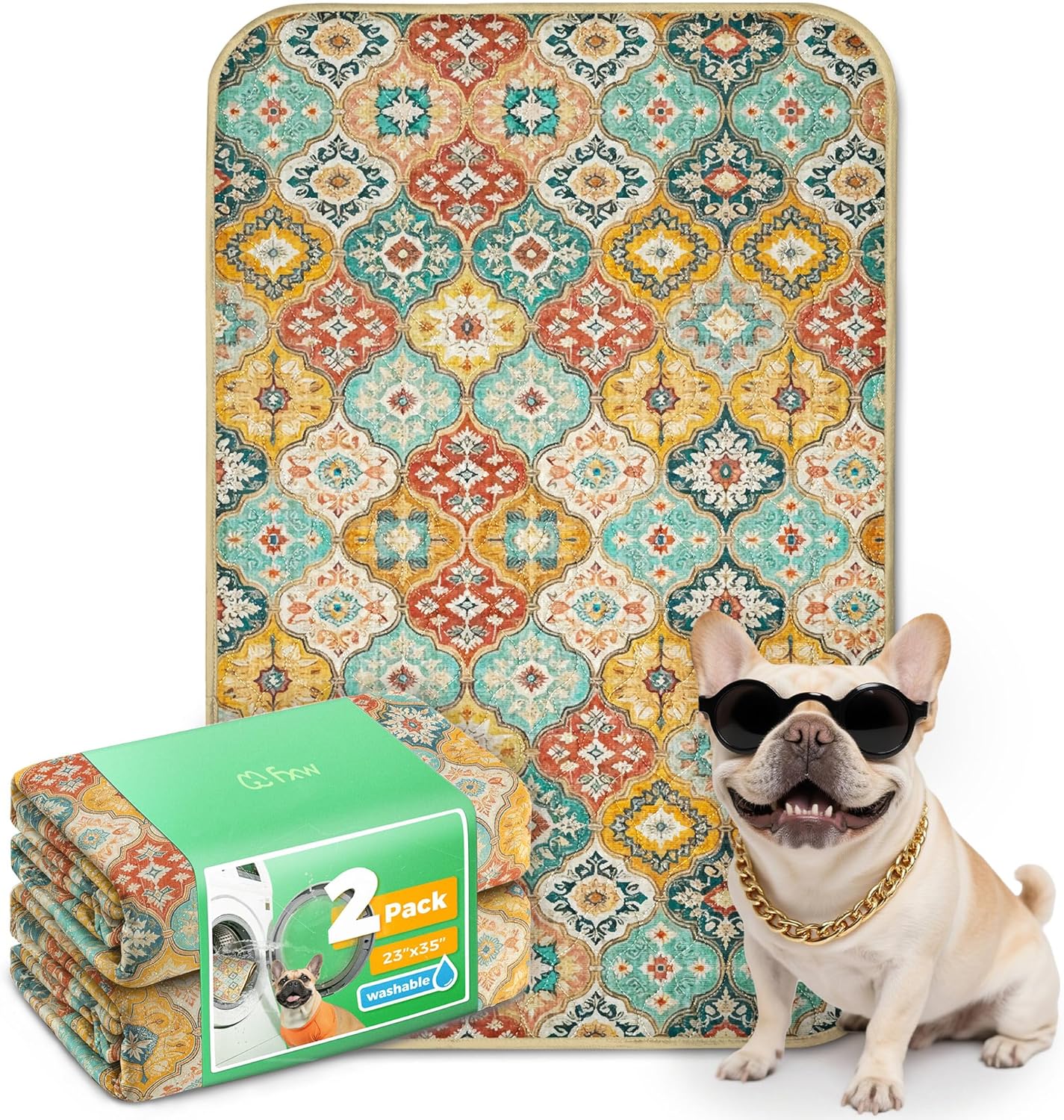 FXW Washable Pee Pads for Dogs, Puppy Pads with Super Absorbent, Specifically Designed for FXW Rollick/Homeplus 24inch 6 Panels Dog Playpen, 39" x 63" Rectangle, Khaki, 1 Pack