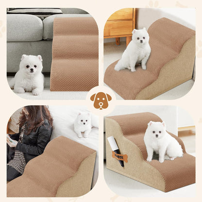 Romrol Dog Stairs Ramp for High Beds Couches, High Density Foam Pet Steps with Durable Non-Slip Waterproof Fabric Cover, Dog Stairs for Small Dogs or Cats or Pets, 5-Step, 22 Inch, Grey