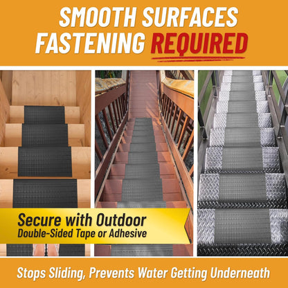 Ottomanson Outdoor Bullnose Stair Treads – Ribbed Heavy-Duty Non Slip Stair Mats – Strong Grip for Concrete, Brick & Textured Steps – Requires Fastening on Wooden & RV Steps, Pack of 5