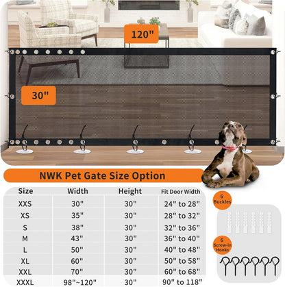 NWK Magic Dog Gate for Stairs Pet Gate for The House Providing a Safe Enclosure for Pets to Play and Rest, 6 Hooks Design (30'' X 43'')