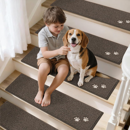 BEQHAUSE Stair Treads for Wooden Steps 28inX9in, Non Slip Carpet Stair Treads Indoor Stair Runners Machine Washable, Soft Stair Rugs Mat Surface Polyester TPE Backing, 4pcs, Charcoal