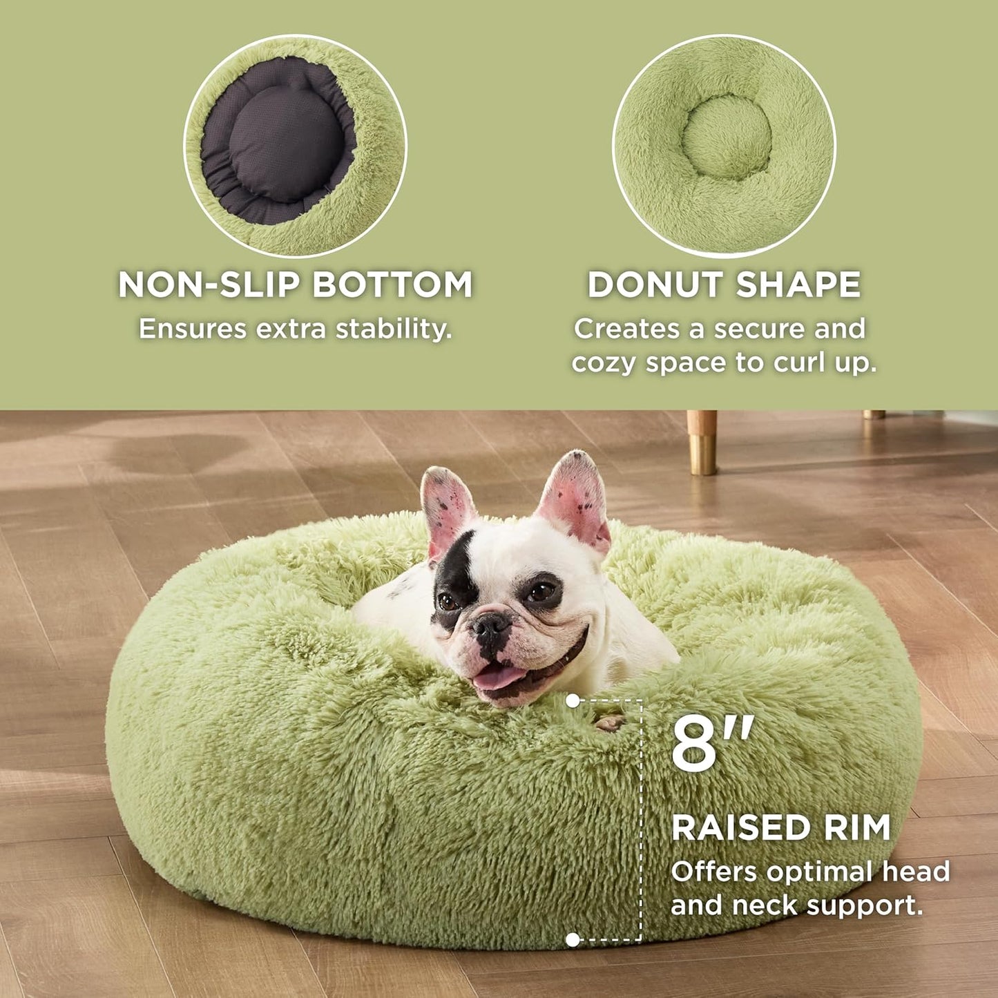 Bedsure Calming Dog Bed Medium Size Dog - Donut Washable Medium Pet Bed, 30 inches Anti-Slip Round Fluffy Plush Faux Fur Cat Bed, Fits up to 45 lbs Pets, Camel