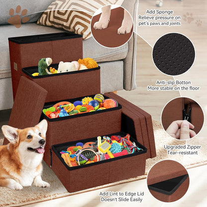 Zerbuger Wider Dog Ramp for High Bed with Storage 18" H, Foldable Dog Stairs for Small Medium Large Older Senior Animal, Sturdy Dog Step for Climbing Bed or Couch, Arthritis-Friendly (Gray, No Condo)