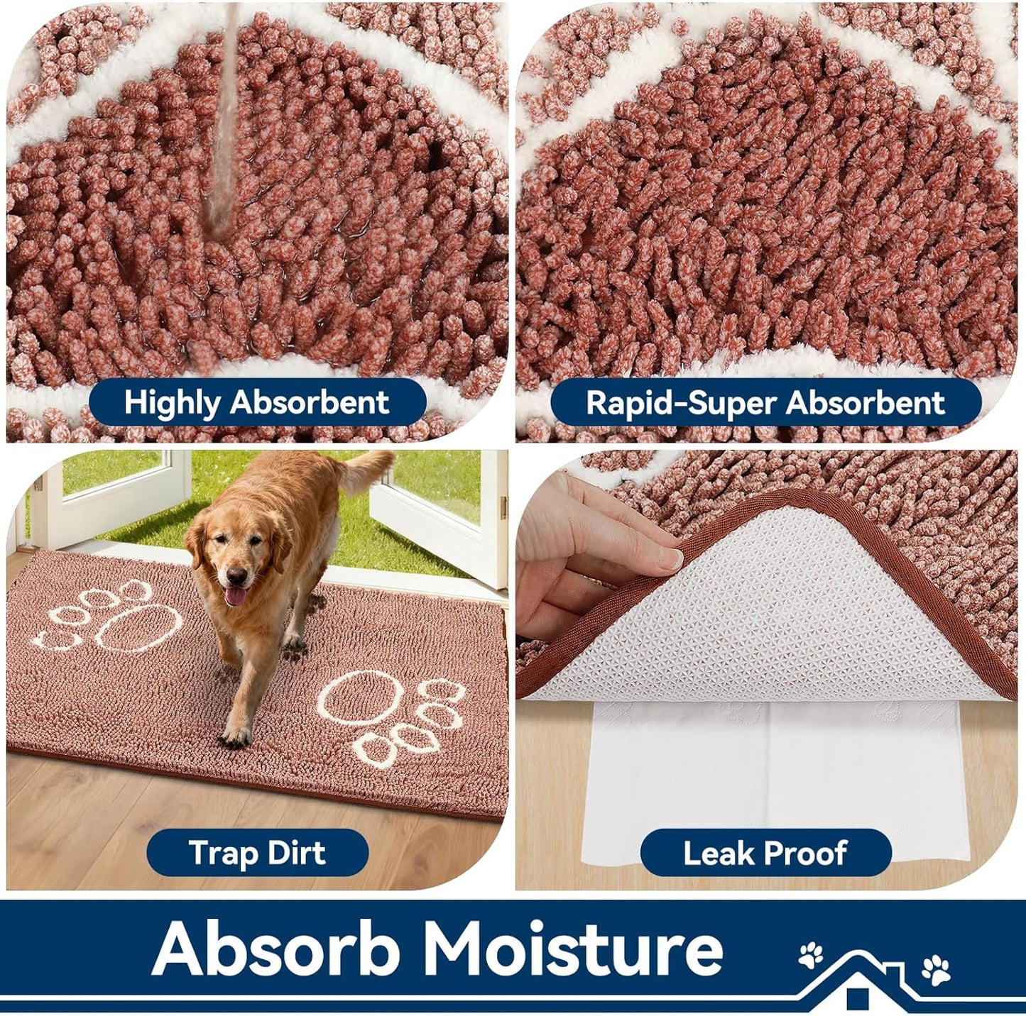 Bcoimo Super Absorbent Dog Door Mat, 30"*20" Anti Slip Mat for Muddy Paws, Pet Rugs for Dirty Paws Washable that Absorbs Moisture and Dirt, for Dog Cage and Pet Resting Carpet