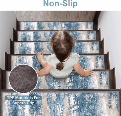 sarben Non Slip Stair Treads for Wooden Steps 15PCS - 8"x30" Indoor Safety Carpet, Edging Mats with TPE Adhesive Backing, Pet and Elderly Friendly Stair Rugs (Taupe) - Colors B