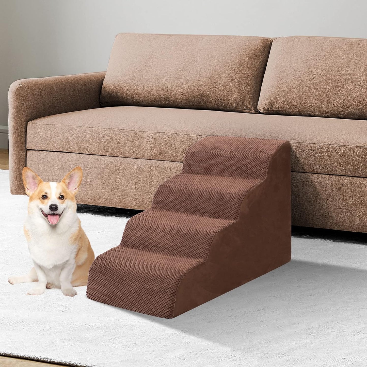 Dog Stairs for Small Dogs, 3 Tiers High Density Foam Dog Ramp, Extra Wide Non-Slip Pet Steps for High Beds Or Couch, Soft Foam Doggie Ladder for Dogs Injured, Older Pets, Small Cats