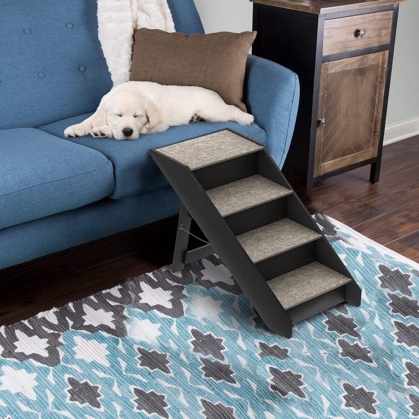 Pet Stairs - Home and Vehicle Foldable Nonslip Dog Steps with 3-Step Design - for Puppies, Kittens, and Other Small Pets by PETMAKER (Gray)