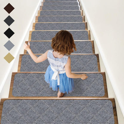 RIOLAND Stair Treads Carpet Non-Slip Indoor 15 PCS Wood Stair Treads Rugs Anti Moving Modern Stair Runners Safety for Kids Dogs, 8" X 30", Diamond Gray