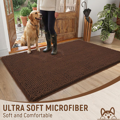 Absorbent Dog Door Mat for Muddy Paws, 60" x 24" Chenille Indoor Mats for Entryway, Trap Dirt Front Door Mat Indoor Entrance Washable Non Slip Soft