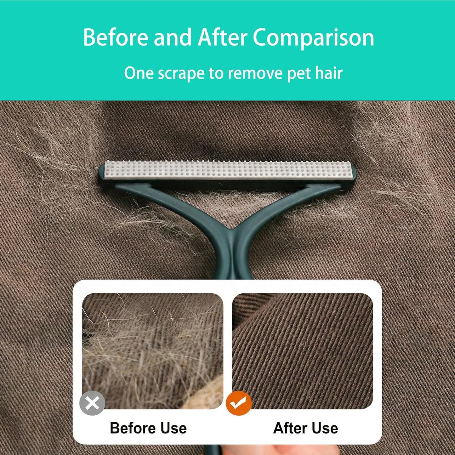 Carpet Rake for Pet Hair Removal, 4-Piece Pet Hair Remover Tool Kit with Adjustable Rubber Broom, Glove & Scraper for Dog Cat Hair, Rugs, Couch, Car