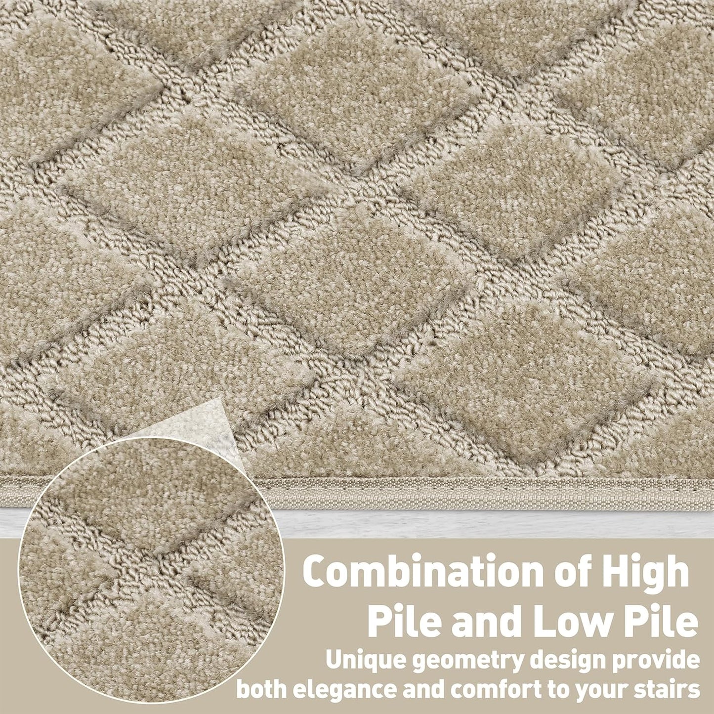 PURE ERA Bullnose Carpet Stair Treads Set Tape Free Non-Slip Indoor Stair Protectors Pet Friendly Rugs Covers Soft Skid Resistant Washable Reusable 9.5" x 30"(14 Pieces,Cream Gray)