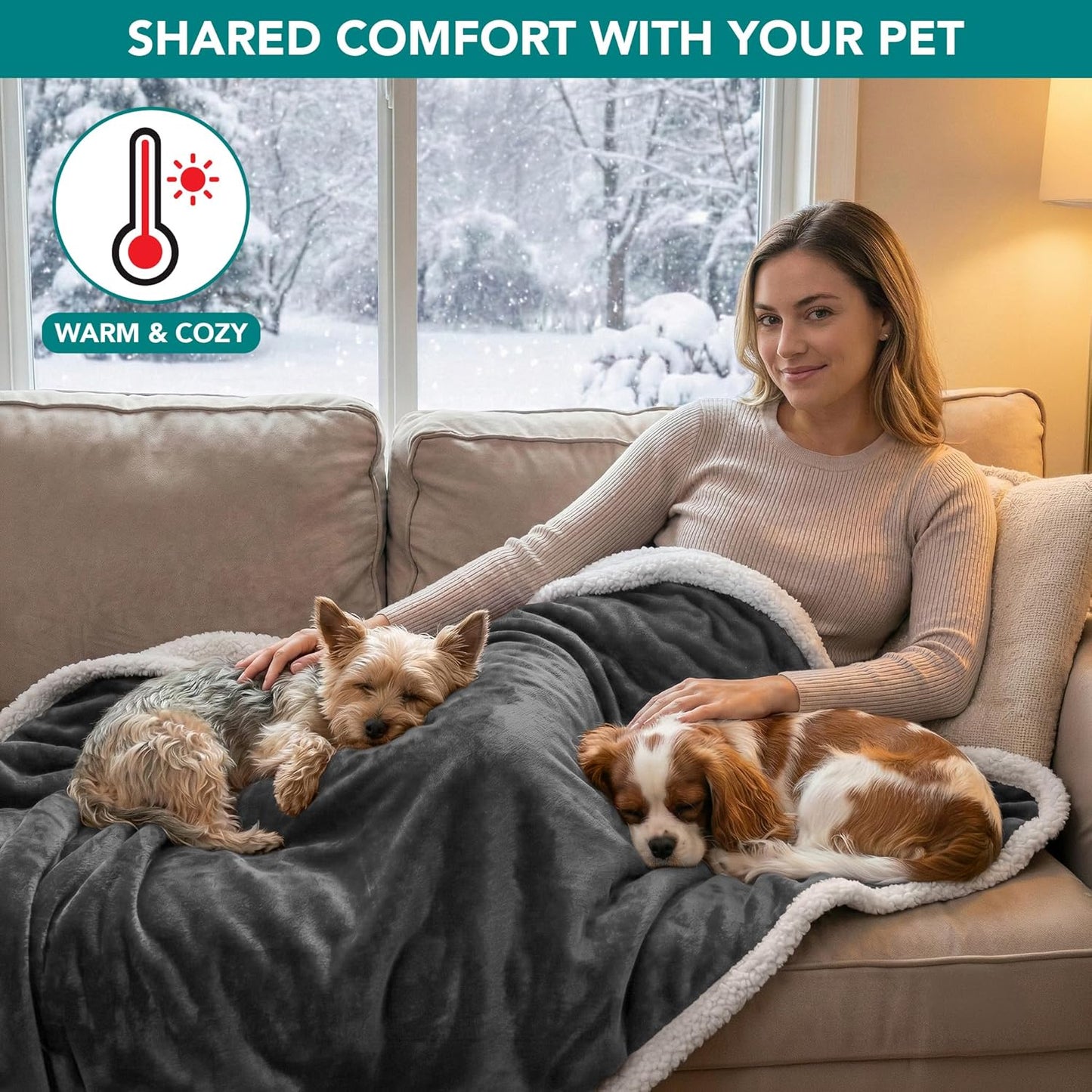 PetAmi Waterproof Dog Blanket for Couch, Large 60x40, Pee Proof Sherpa Fleece Reversible Pet Throw, Furniture Protector for Bed Sofa Kennel, Soft Washable Cover for Medium Dogs Cats, Grey Sherpa