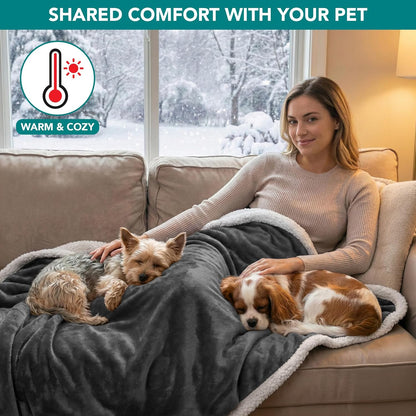 PetAmi Waterproof Dog Blanket for Couch, Large 60x40, Pee Proof Sherpa Fleece Reversible Pet Throw, Furniture Protector for Bed Sofa Kennel, Soft Washable Cover for Medium Dogs Cats, Grey Sherpa