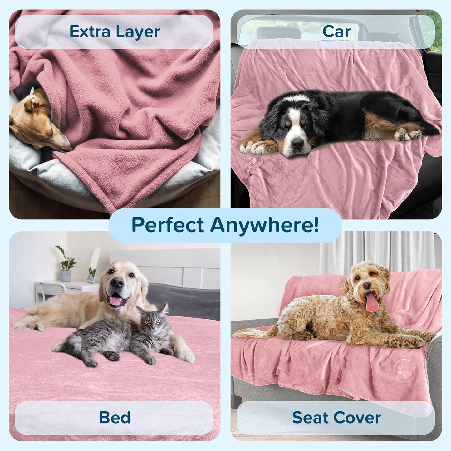 Waterproof Pet Blanket - 50x60-Inch Reversible Sherpa Fleece Throw Protects Couches, Cars, and Beds from Spills, Stains, and Fur by PETMAKER (Gray)