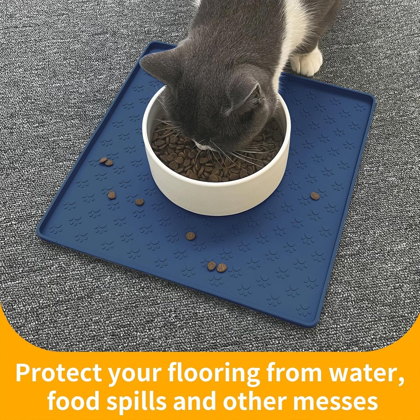 Ptlom Pet Placemat for Dog and Cat, Mat for Prevent Food and Water Overflow, Suitable for Small, Medium and Big Pet, 18" 12", Grey, Silicone