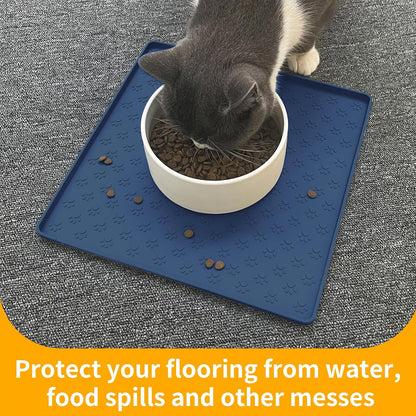 Ptlom Pet Placemat for Dog and Cat, Mat for Prevent Food and Water Overflow, Suitable for Small, Medium and Big Pet, 18" 12", Grey, Silicone