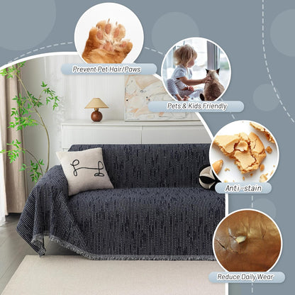 MYSKY HOME Couch Cover for Dogs, Washable Couch Covers, Non Slip Sofa Cover, Couch Cover 2 Cushion Sofa Dogs Furniture Protector with Tassels, Chenille Sofa Slipcover for Pets, 71"x118", Dark Grey
