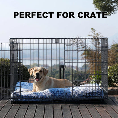 Bedfolks Waterproof Dog Crate Bed, Plush With Removable Washable Cover, Faux Fur Crate Pad for Medium Dogs, Fluffy Kennel 29"x21", Dark Grey