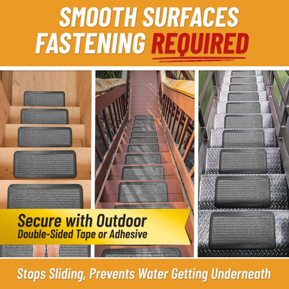 Ottomanson Outdoor Bullnose Stair Treads – Ribbed Heavy-Duty Non Slip Stair Mats – Strong Grip for Concrete, Brick & Textured Steps – Requires Fastening on Wooden & RV Steps, Pack of 5