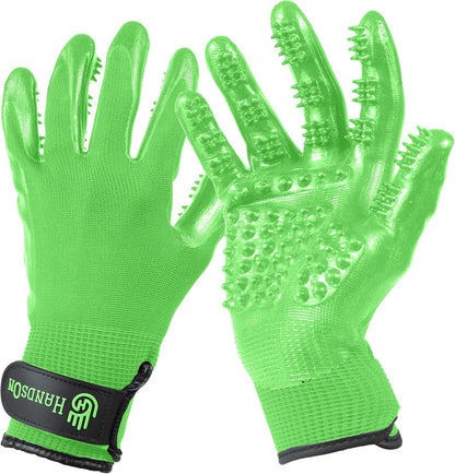 H HandsOn Pet Grooming Gloves - Patented #1 Ranked, Award Winning Shedding, Bathing, & Hair Remover Gloves - Gentle Brush for Cats, Dogs, and Horses (Black, Medium)