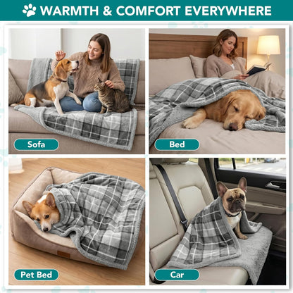 PetAmi Dog Blanket for Medium Large Dogs, Pet Bed Blanket Cat Puppy Kitten, Fleece Furniture Couch Cover Protector Sofa Car, Soft Sherpa Dog Throw Plush Reversible Washable, 40x60 Plaid Dark Gray