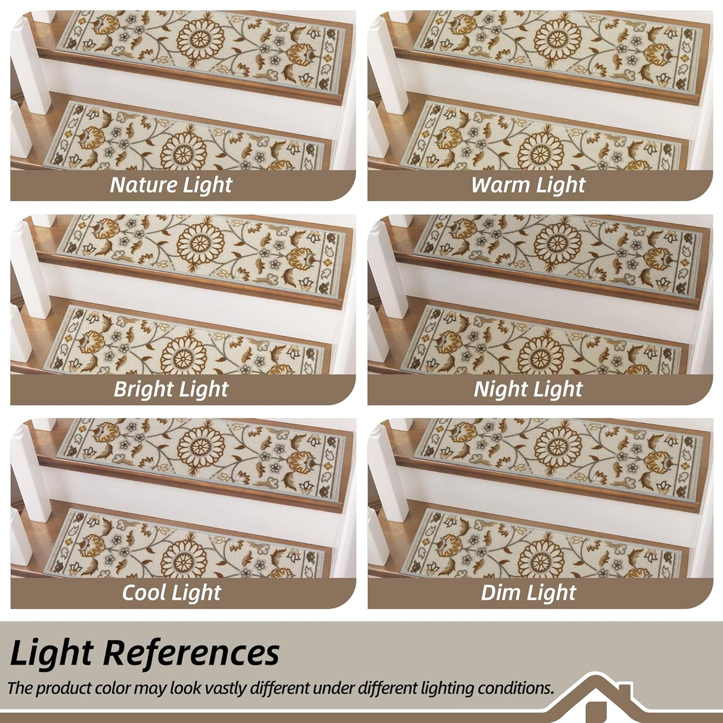 BEQHAUSE Stair Treads for Wooden Steps Non-Slip Machine Washable Carpet Stair Treads 8"X30" Soft Indoor Stair Runner for Kids Elders and Pets, 100% Polyester, TPE Backing, 15pcs, Brown/Grey