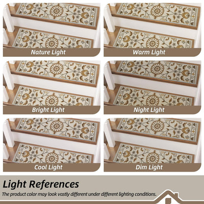 BEQHAUSE Stair Treads for Wooden Steps Non-Slip Machine Washable Carpet Stair Treads 8"X30" Soft Indoor Stair Runner for Kids Elders and Pets, 100% Polyester, TPE Backing, 15pcs, Brown/Grey