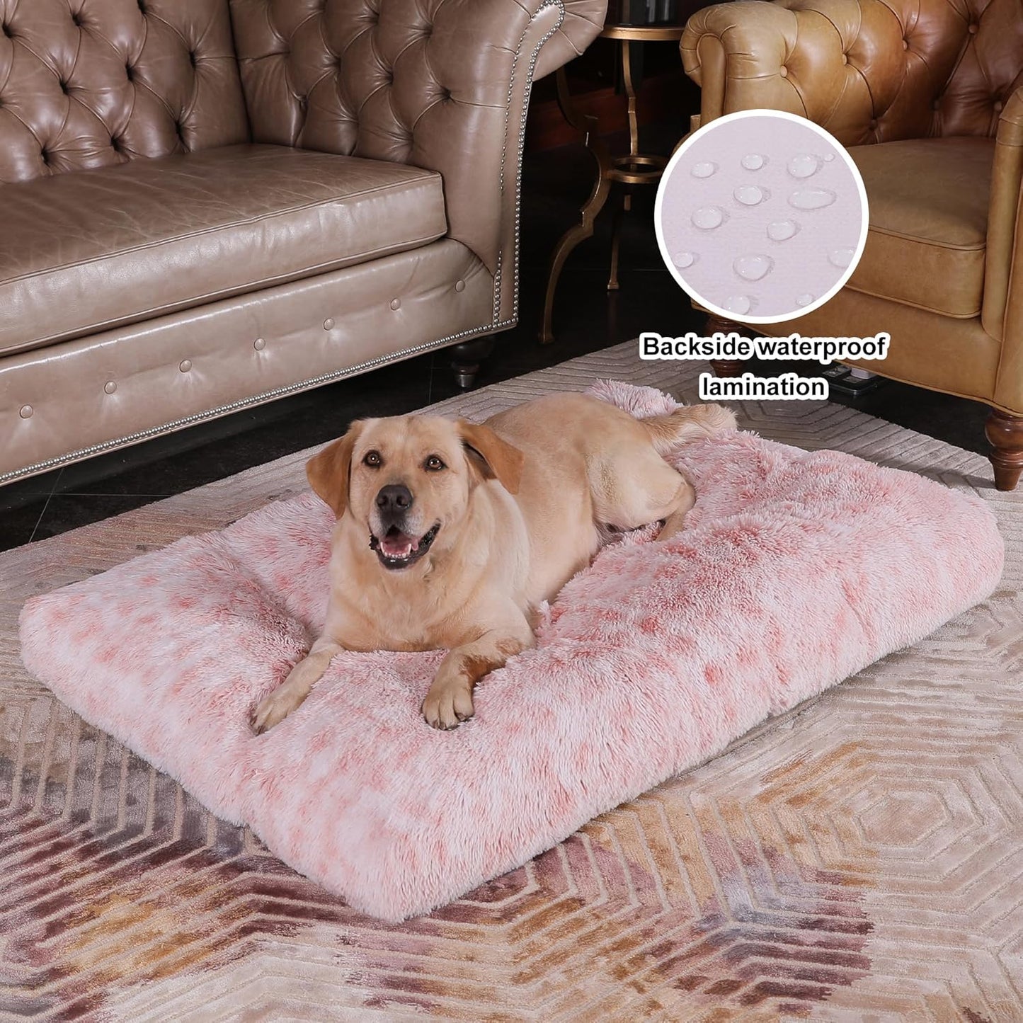 Bedfolks Waterproof Dog Crate Bed, Plush With Removable Washable Cover, Faux Fur Crate Pad for Medium Dogs, Fluffy Kennel 29"x21", Dark Grey