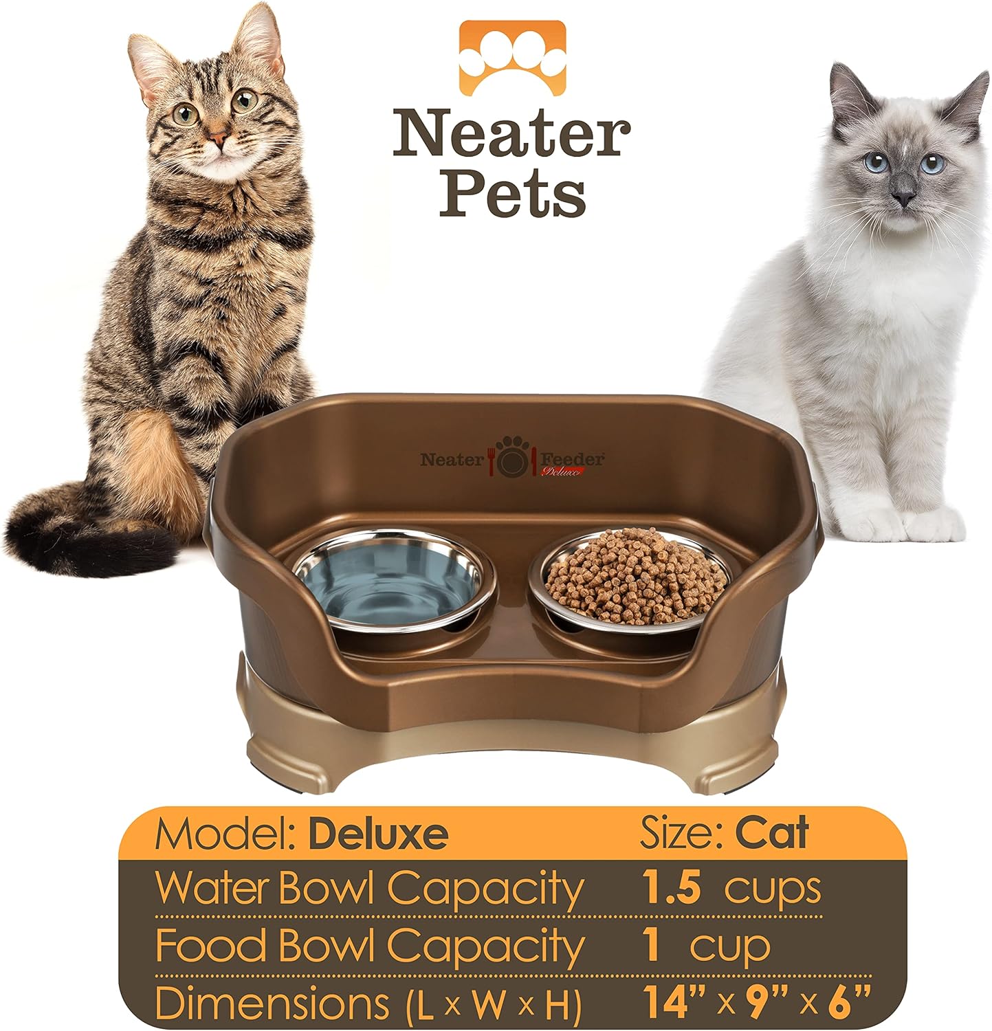 Neater Pet Brands Neater Feeder Deluxe Mess Proof Dog Bowls Elevated for Large Dogs Over 40 lbs, Made in USA, No Spill Raised Dog Food Bowl Stand Feeding Station, Food and Water Bowl Set, Black