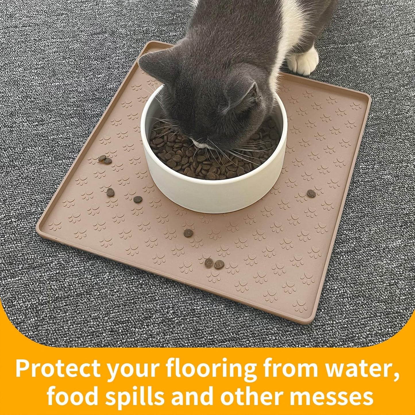 Ptlom Pet Placemat for Dog and Cat, Mat for Prevent Food and Water Overflow, Suitable for Small, Medium and Big Pet, 18" 12", Grey, Silicone