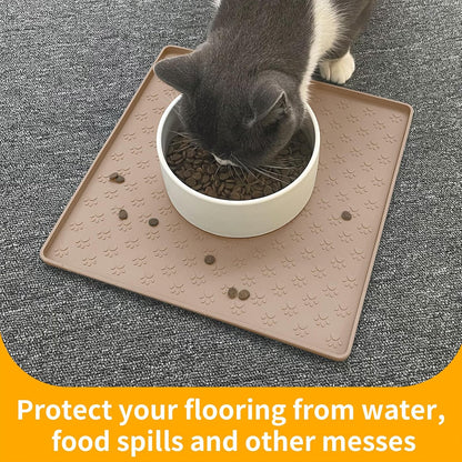 Ptlom Pet Placemat for Dog and Cat, Mat for Prevent Food and Water Overflow, Suitable for Small, Medium and Big Pet, 18" 12", Grey, Silicone