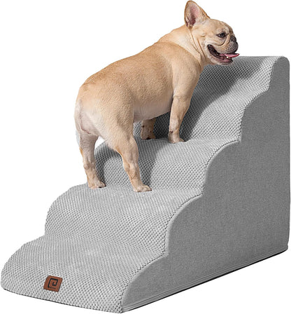 EHEYCIGA Curved Dog Stairs Ramp for High Beds 19.7" H, 4-Step Dog Steps for Small Dogs and Cats, Pet Stairs for High Bed Climbing, Non-Slip Balanced Pet Step Indoor, Grey