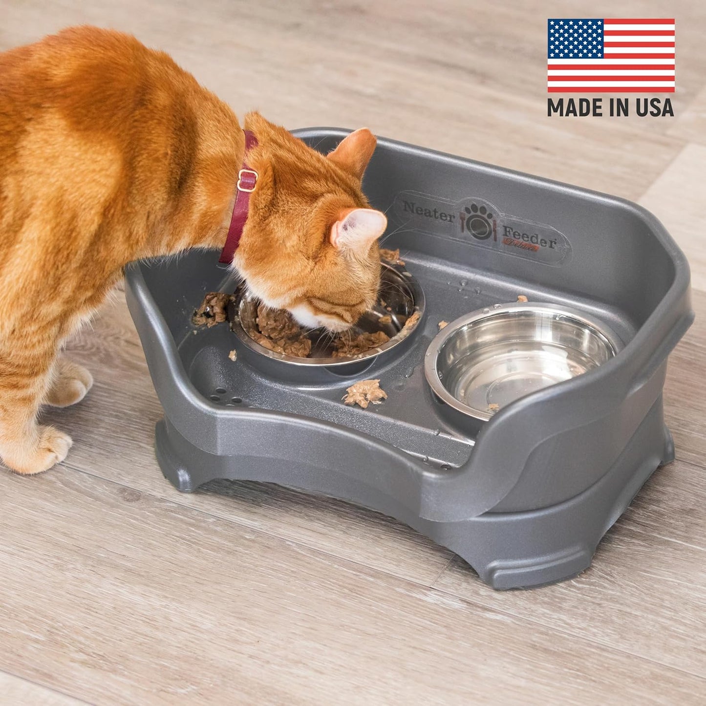Neater Pet Brands Neater Feeder Deluxe Mess Proof Dog Bowls Elevated for Large Dogs Over 40 lbs, Made in USA, No Spill Raised Dog Food Bowl Stand Feeding Station, Food and Water Bowl Set, Black