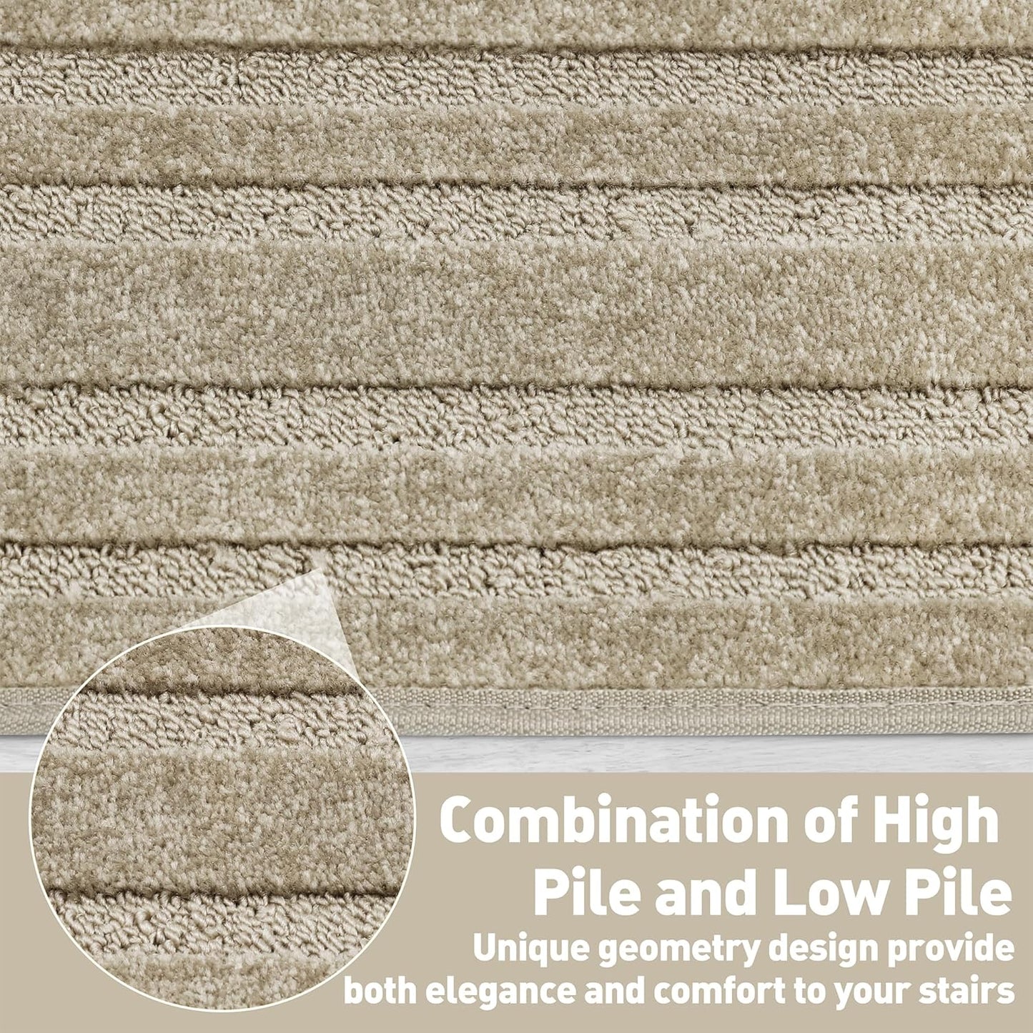 PURE ERA Bullnose Carpet Stair Treads Set Tape Free Non-Slip Indoor Stair Protectors Pet Friendly Rugs Covers Soft Skid Resistant Washable Reusable 9.5" x 30"(14 Pieces,Cream Gray)