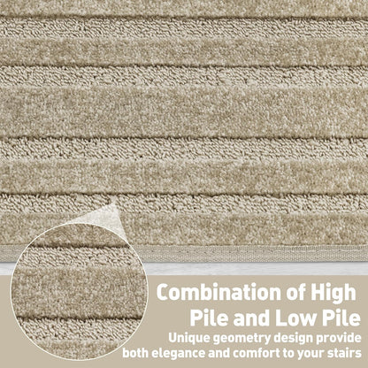 PURE ERA Bullnose Carpet Stair Treads Set Tape Free Non-Slip Indoor Stair Protectors Pet Friendly Rugs Covers Soft Skid Resistant Washable Reusable 9.5" x 30"(14 Pieces,Cream Gray)