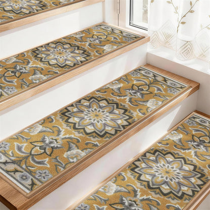 COSY HOMEER-Stair-Treads-for-Wooden-Steps Washable Indoor Stair Treads Non Slip 8" X 30" Soft Stair Carpet Treads Reusable Peel and Stick Stair Runner Rug for Kids, Elders and Pets 15pcs