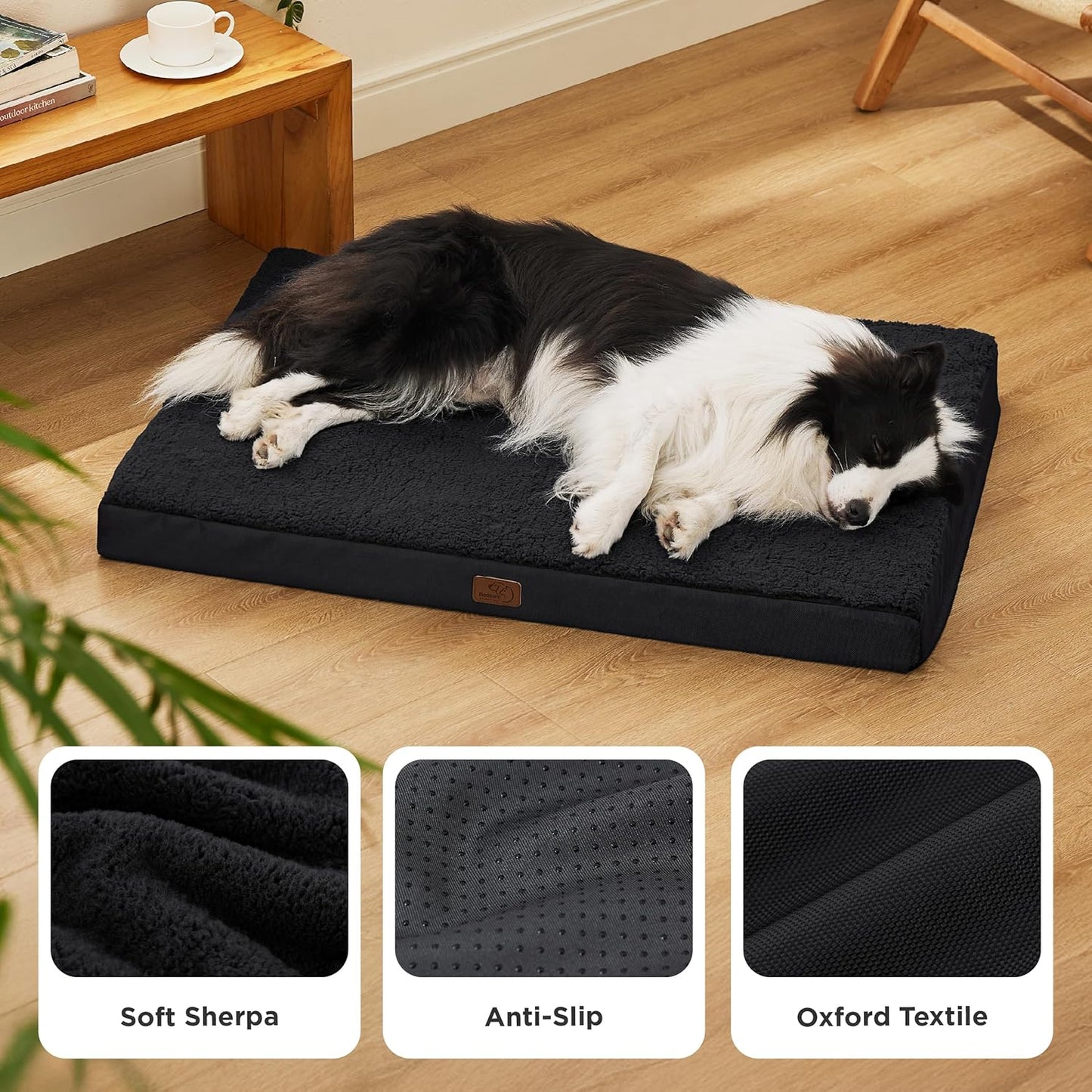 Bedsure Dog Beds Large Sized Dog - Comfy Flat Pet Beds with Removable Washable Cover, Orthopedic Egg Crate Foam Puppy Mat, Suitable for Pet Up to 65 lbs