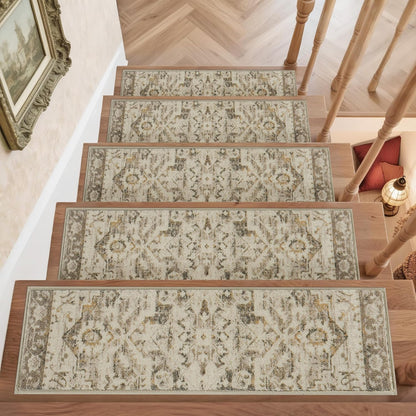 COSY HOMEER-Stair-Treads-for-Wooden-Steps Washable Indoor Stair Treads Non Slip 8" X 30" Soft Stair Carpet Treads Reusable Peel and Stick Stair Runner Rug for Kids, Elders and Pets 15pcs