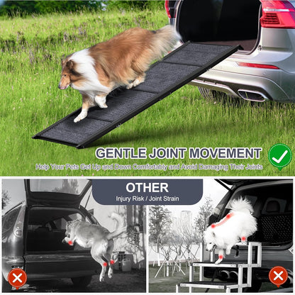 Dog Ramp for Car 71" Extra Long & 17.2" Wide Folding Dog Ramps for Large Dogs with Non-Slip Rug Surface Portable Dog Car Ramp for SUV Car & Truck, Outdoor Dog Ramp Up to 270 LBS