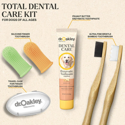 Dr. Oakley Dental Toothbrush Kit for Dogs & Cats -Finger Brush for Small Pets and Soft brushes for Large or Older Natural and Safe Peanut Butter Flavor -