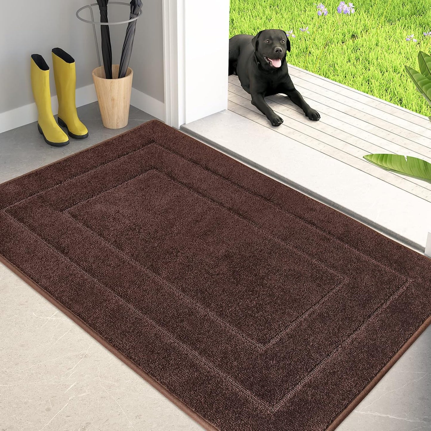 PURRUGS Dirt Trapping Door Mat 32" x 47", Non-Slip/Skid Machine Washable Entryway Rug, Dog Doormat, Super Absorbent Welcome Mat for Muddy Wet Shoes and Paws, Grayish Brown