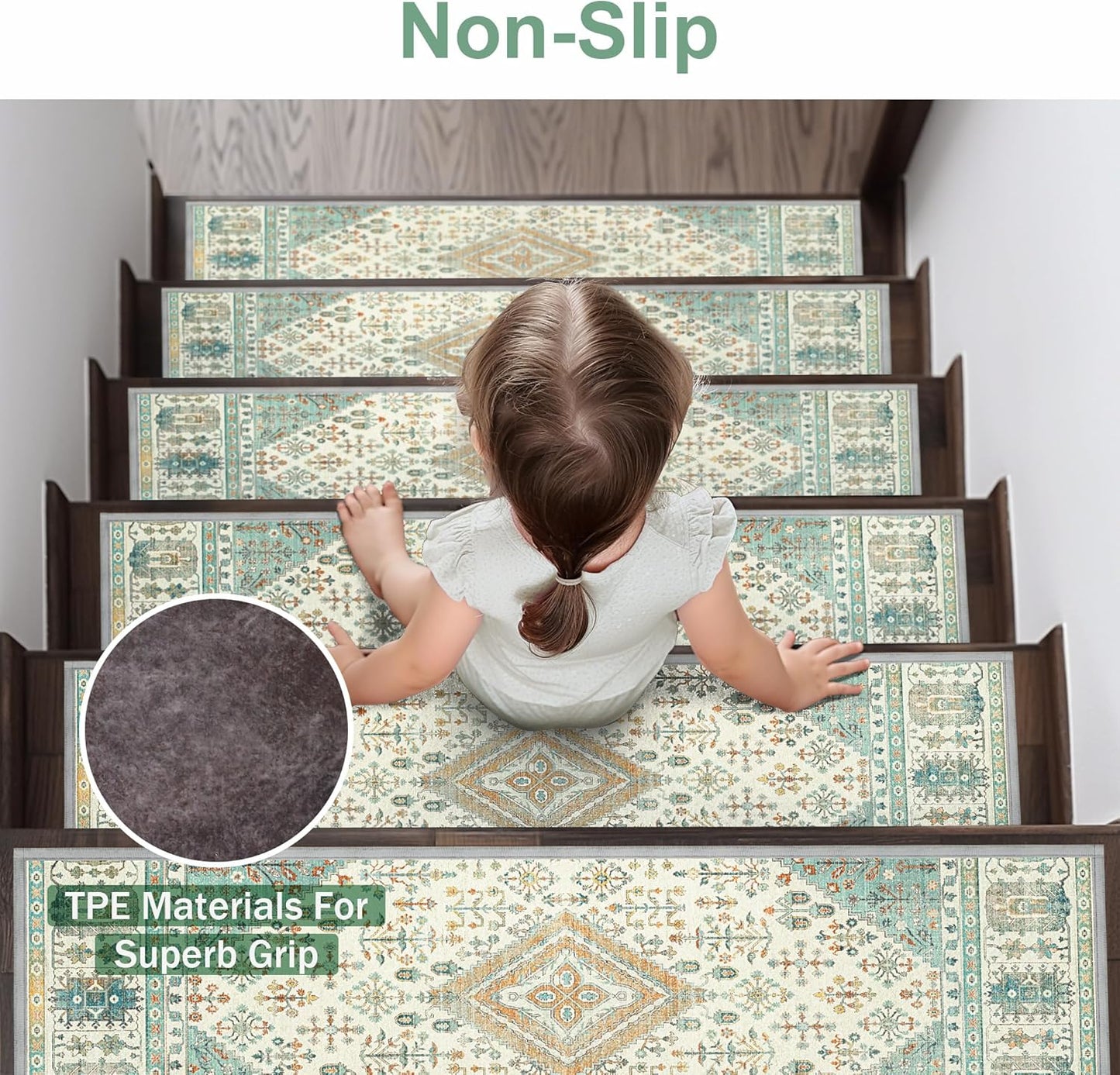 sarben Non Slip Stair Treads for Wooden Steps 15PCS - 8"x30" Indoor Safety Carpet, Edging Mats with TPE Adhesive Backing, Pet and Elderly Friendly Stair Rugs (Taupe) - Colors A