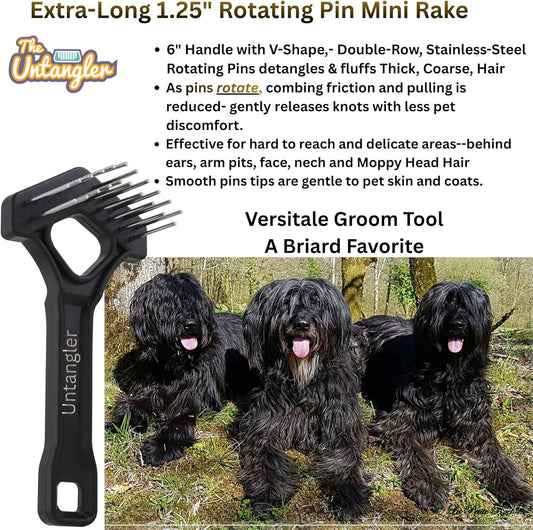 Undercoat Mini-Rakes for Effective Dematting and Grooming Dogs and Cats has V-Shape Head and Double Row, Stainless-Steel Rotating Teeth (Extra-Long Tooth Mini Rake)