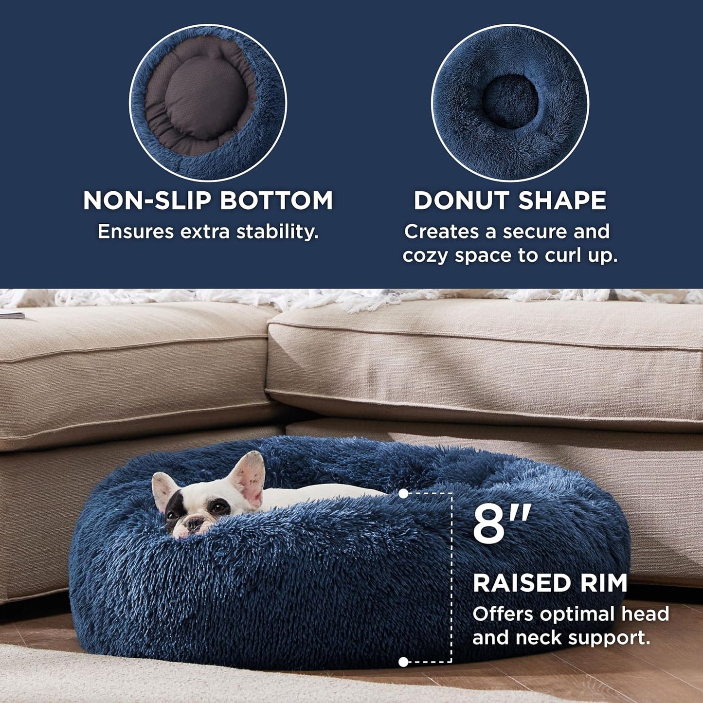 Bedsure Calming Dog Bed Medium Size Dog - Donut Washable Medium Pet Bed, 30 inches Anti-Slip Round Fluffy Plush Faux Fur Cat Bed, Fits up to 45 lbs Pets, Camel
