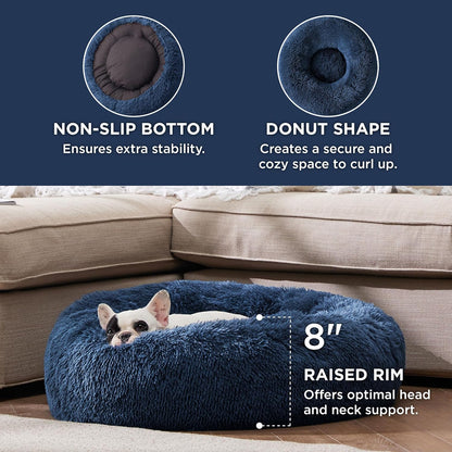 Bedsure Calming Dog Bed Medium Size Dog - Donut Washable Medium Pet Bed, 30 inches Anti-Slip Round Fluffy Plush Faux Fur Cat Bed, Fits up to 45 lbs Pets, Camel